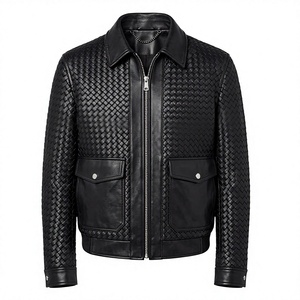 Blouson Bomber Vintage Homme en Cuir Tressé Sur Mesure avec Fermeture Éclair et Col Rabattable pour l'Automne – Style Moto Décontracté - Product Image 1