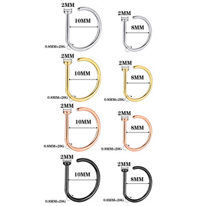 Anneau de nez minimaliste en acier inoxydable 316L en forme de D |   Bijoux de piercing sans soudure pour le nez, pour hommes et femmes |   Anneau de nez factice - Product Image 4