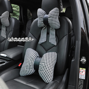 Houndstooth Bow Car Headrest Neck Support Pillow U Shape Ergonomic Lumbar Cushion For All Seasons General Use - Product Image 5