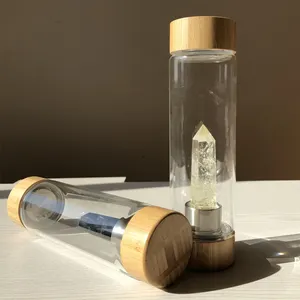 新型天然硼硅酸盐550毫升天然水晶宝石透明玻璃水瓶带竹盖