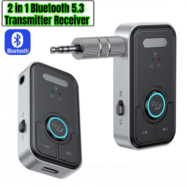 Bluetooth 5.4 Transmitter Receiver 2-in-1 3.5MM AUX Adapter Wireless Audio Adapter for Car/Home Stereo with Mic Calling