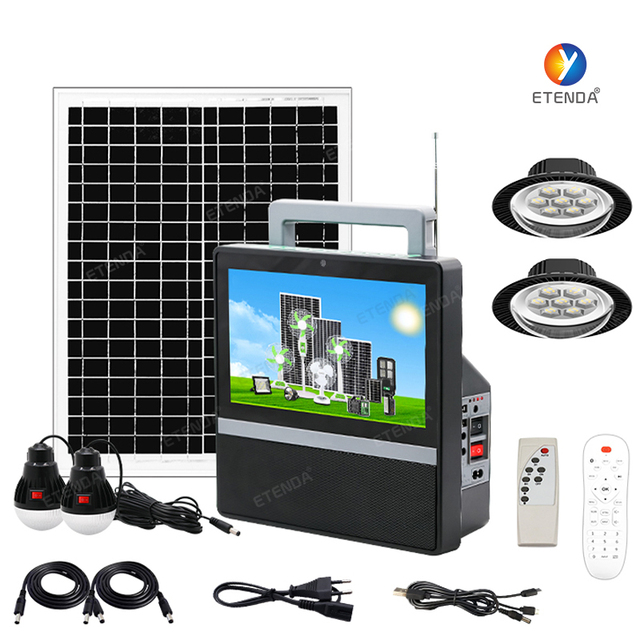 Portable Solar TV with 10-Inch Screen, 16V Solar Panel, and Accessories for Versatile Off-Grid Entertainment
