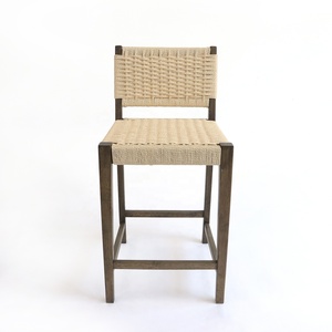 Tabouret de bar <span class=keywords><strong>en</strong></span> <span class=keywords><strong>bois</strong></span> massif avec dossier confortable <span class=keywords><strong>en</strong></span> corde tressée, design minimaliste, avec repose-pieds <span class=keywords><strong>pour</strong></span> la maison ou le bar - Product Image 5