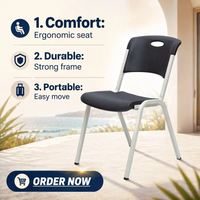 Chaise ergonomique en plastique avec dossier, portable et empilable, idéale pour les terrasses et la location événementielle