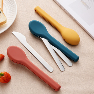 Cấp Thực Phẩm Tái Sử Dụng Xách Tay Thép Không Gỉ 304 18/10 <span class=keywords><strong>Flatware</strong></span> Set Du Lịch Cutleries Trong Silicone Túi - Product Image 3