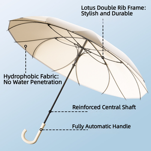 Parapluie OEM personnalisé avec logo, à ouverture automatique, poignée en J, bord festonné lotus, 16 baleines, pour femme, cadeau de marque - Product Image 3