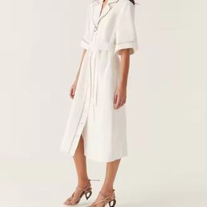 Robe d'été personnalisée à logo, col à revers, manches courtes, en lin et coton, style polo, pour femme - Prix bas, promotion exceptionnelle - Product Image 3