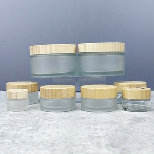 Customized Cosmetic Gold <b>Cap</b> 5g 10g 15g 20g 30g 50g 100g Cosmetic Cream Frosted Glass Jar With Bamboo Lid - Product Image 5