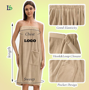 Wholesale Custom logo Shower <strong>Wrap</strong> Robe Spa Bathrobe Adjustable <strong>Velcro</strong> Microfiber <strong>Towel</strong> Bathrobe <strong>Towel</strong> Dress - Product Image 1