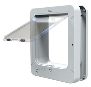 Écran de porte électrique intelligent pour animaux de compagnie activé par <span class=keywords><strong>puce</strong></span>, couvercle de verrouillage à 4 voies, entrée automatique pour chats/chiens, conception résistante aux intempéries - Product Image 1