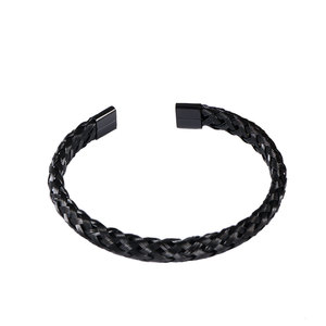 Brazalete Abierto de Alambre Trenzado de Acero Inoxidable, Joyería de Moda en Negro, Dorado y Plateado, CZ080 - Product Image 5