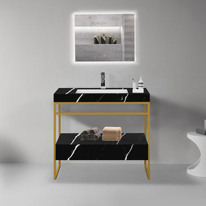 Chêne imitatif mural moderne salle de bain luxe vanité évier lavabo armoire Combo pour petit espace - Product Image 3