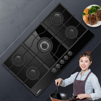 Table de cuisson à gaz encastrable 5 brûleurs à allumage électronique, option alimentation par piles, surface en verre, classe énergétique 1, pour hôtels et foyers