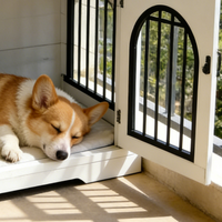 Cage à chien carrée en bois de style meuble avec tiroirs, fermeture auto-agrippante, niche décorative d'intérieur, double porte, maison pour animaux, table d'appoint