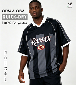 Maillot de sport rayé à séchage rapide Ramax pour homme, 100 % polyester, manches courtes, col en V, coupe classique, imprimé, pour le football - Product Image 1