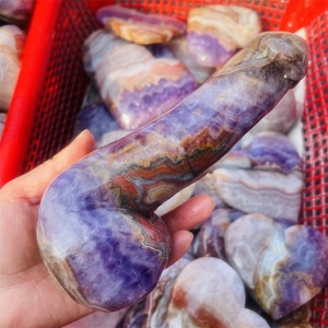 Venta al por mayor de ágata de cristal Natural tallada a mano sueño amatista Yoni curación gran masaje varita consolador para mujeres - Product Image 3