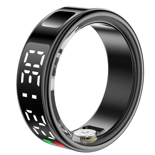 New Smart Ring Display Touchscreen Page Turning Heart Rate Blood Oxygen Sleep Tracking Titanium Steel