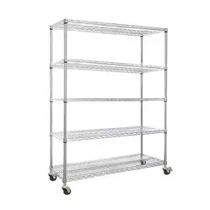 Detachable heavy duty warehouse pick succulents chrome shelving stainless steel wire shelf with wheels