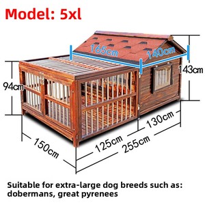 บ้านสุนัขไม้เนื้อแข็งแบบถอดประกอบได้ ใช้ได้ทุกฤดู พร้อมหลังคาไม้และรั้ว ป้องกันน้ำสำหรับกลางแจ้ง ไม่มีแบบปิด สำหรับสุนัขขนาดใหญ่ - Product Image 6