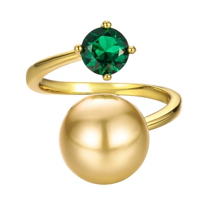 Dainty Jewelry Wholesale Eco-friendly Copper Green Zircon 12mm Shell Pearl Open Unique <b>Cheap</b> Designer Vintage <b>Ring</b> for Feminine - Product Image 1