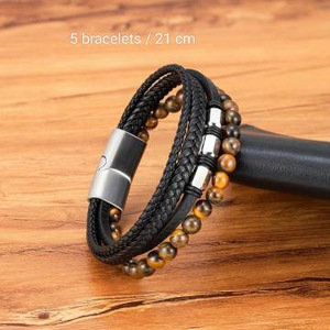 สร้อยข้อมือแบบขยายได้สามส่วน ประดับด้วยหินไทเกอร์อาย พร้อมตัวล็อกแม่เหล็กแบบแกะสลักลายเคฟลาร์ใหม่ สำหรับการค้าข้ามพรมแดน - Product Image 5
