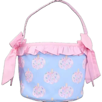 Seau en toile vierge en gros pour Halloween, personnalisable pour la broderie, sacs cadeaux festifs à volants avec nœud pour les fêtes