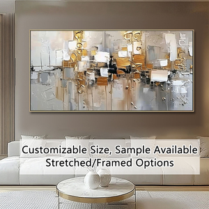 Dipinto Astratto Dorato <span class=keywords><strong>su</strong></span> <span class=keywords><strong>Tela</strong></span>, Arte da Parete Materica, Dipinto con Foglia d'Oro, Decorazione Murale Boho, Grande <span class=keywords><strong>Quadro</strong></span> <span class=keywords><strong>Moderno</strong></span> e Luminoso per Hotel - Product Image 2