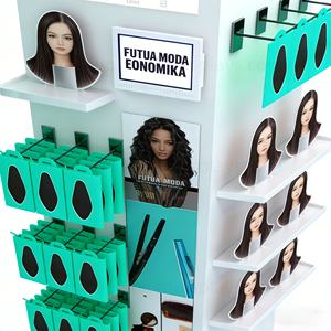 Support de présentation de perruques multifonctionnel en métal, rotatif à 4 côtés avec étagères, crochets et roulettes pour extensions de cheveux - Product Image 6