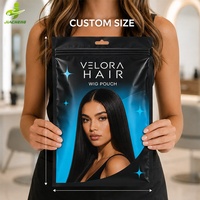 Sacs d'emballage pour perruques en Mylar, personnalisés avec logo imprimé numériquement, étanches, à fermeture éclair, pour perruques courtes pour femmes et tresses.
