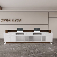 Bureau de réception de luxe en marbre avec comptoir en bois et éclairage LED pour hôtel, bureau, hall d'entrée, comptoir de réception flottant