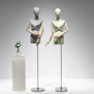 Manekin Wanita Setengah Badan Mewah Berbahan Beludru Warna-warni, Realistis, untuk Pajangan Pakaian, dengan Lengan Kayu - Product Image 4