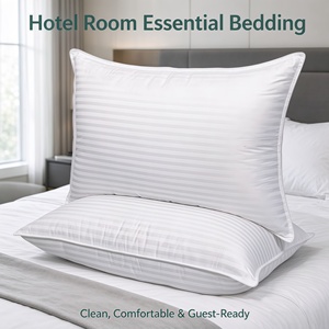 Cuscino per Hotel in Raso Bianco a Righe con Bordo in Cotone, Imbottitura Morbida e Supporto Stabile per Camere d'Albergo e B&B di Lusso - Product Image 4