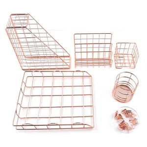 Schreibtisch Organizer Set 6-teiliges Schreibtisch zubehör Set Roségold Draht Schreibtisch Set für Frauen-Brief ablage Stift halter Mail Sorter