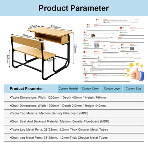 Bureau d'école double avec banc, panneau MDF E1 et structure en acier, ensemble <span class=keywords><strong>table</strong></span> et chaise pour salle de classe - Product Image 2
