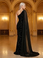 Robe de soirée noire à sequins argentés, bustier, coupe sirène, avec cape en mousseline, longueur ras du sol, robe de gala OEM