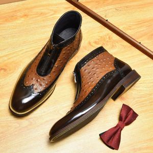 High Quality Designer Leather Shoes English Style Engraved Block <b>Heel</b> Pointed <b>Toe</b> Thick Soled Men's Designer Leather Shoes - Product Image 3