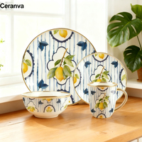 Vente en gros de vaisselle citron moderne créative 16pcs 20pcs service de vaisselle assiette de fruits citron en céramique personnalisé ensembles de dîner pour plats de restaurant
