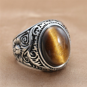 Vintage Stainless Steel Turquoise <b>Ring</b> Oval <b>Black</b> Stone Inlay <b>Men</b> Gemstone Band <b>for</b> Party Gift - Product Image 2