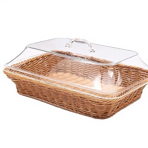 Hot Selling <b>Plastic</b> Rattan Rectangular Multifunction Storage <b>Baskets</b> Size M Kitchen Food Bread Woven <b>Basket</b> Lid Precision - Product Image 2