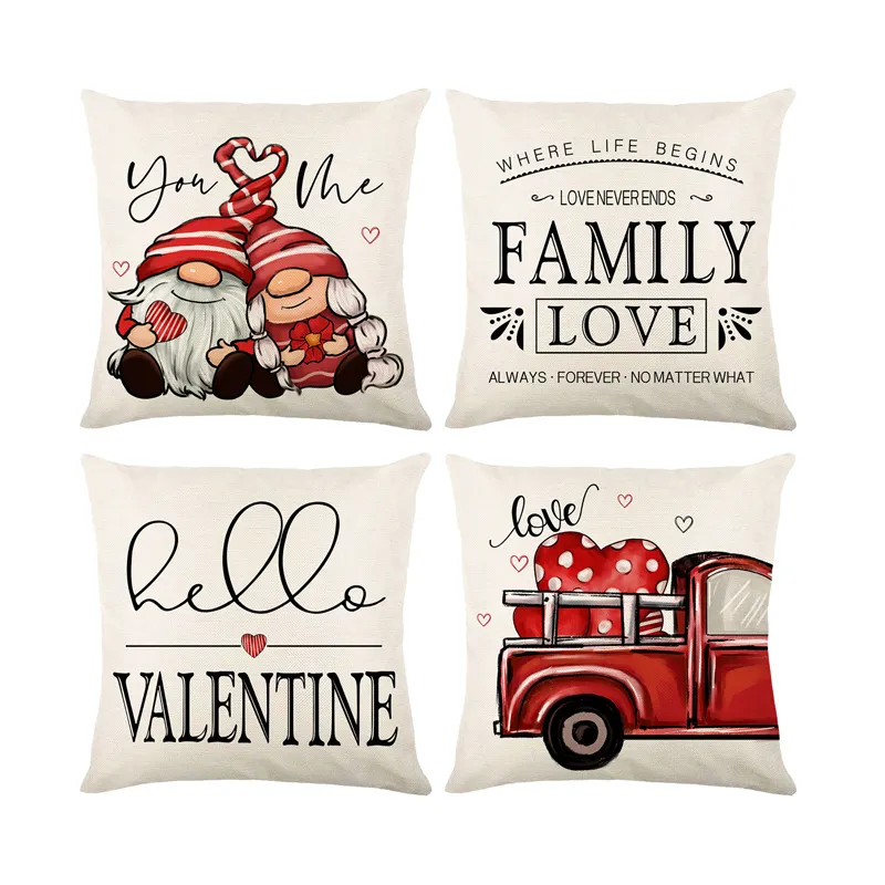 XM-726 Valentines Day Pillow Covers Love Heart Gnome Valentines Day Throw Pillows Decorative Cushion Cases