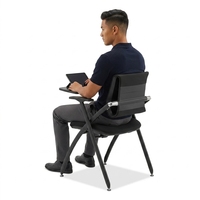 Chaise de bureau moderne en cuir synthétique pour adultes, avec table d'apprentissage, hauteur réglable, plateau d'écriture extensible et structure pivotante en acier