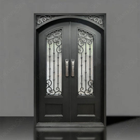 Porte d'entrée double en fer forgé à arche, portes doubles de sécurité turques, portes extérieures en fer noir