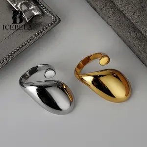 Luxury Jewelry Exaggerate Thick Metal Texture Irregular Opening Large Water Droplet Design S925 Sterling Silver Ring For Unisex
