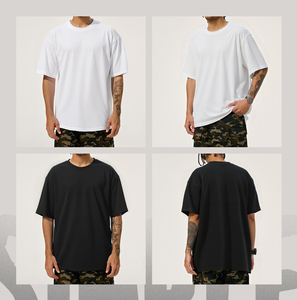 T-shirts noirs amples à col rond en coton premium, coupe oversize, épaules tombantes, grammage lourd, pour fabricants - Product Image 3