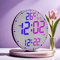 Jam Dinding Digital LED RGB Bulat Pintar dengan Wifi, Dekorasi Rumah Mewah, Penunjuk Suhu, Kalender, dan Hari