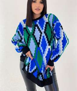 Fabricantes de prendas de punto personalizadas Mujeres Cuello de tortuga <span class=keywords><strong>Pixel</strong></span> Suéter Oversized Vintage Algodón Split Suéter de cuello alto para mujeres - Product Image 3