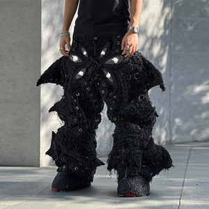 DiZNEW <span class=keywords><strong>Jeans</strong></span> Uomo Baggy a Righe Gamba Larga e Dritta Stile <span class=keywords><strong>Jogger</strong></span> a Vita Doppia e Svasati - Product Image 1