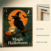 Impression sur toile Halloween mignonne et vintage, art mural fantaisiste avec motifs citrouille, fantôme, sorcière, chauve-souris, squelette, décoration murale effrayante pour la maison