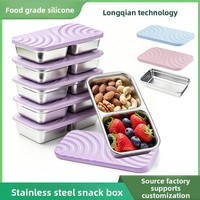 Nouvelle boîte de rangement alimentaire minimaliste moderne en acier inoxydable 304, compatible micro-ondes, avec compartiments et couvercle en silicone, pour l'export.