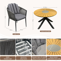 Ensemble de chaises de salle à manger en corde tressée faites à la main, résistantes à l'eau, pour terrasse commerciale, avec structure en aluminium, table basse ronde WPC de 120 cm, ensembles de meubles d'extérieur